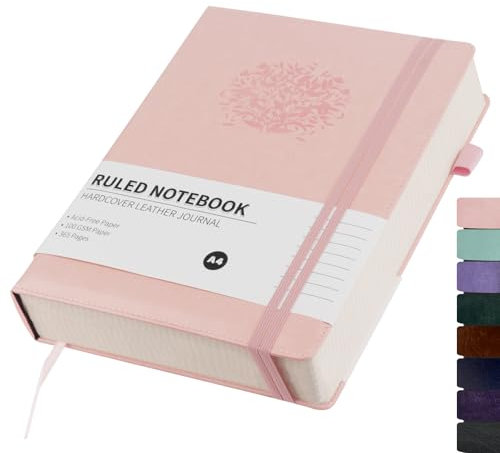Rinrda Liniertes Tagebuch, A4, dickes Notizbuch, 365 Seiten, Leder-Notizbuch für Damen, 21,6 x 27,9 cm, College, liniert zum Notizen, dickes Tagebuch für Herren, A4, Rosa, Hardcover, Leder-Notizbuch
