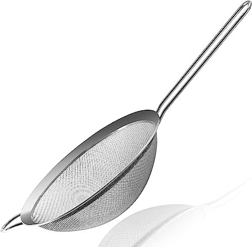 Hampine Premium Fine Mesh Sieve Strainer with Handle, Metal Food Strainers for Kitchen, Sieve Fine Mesh Stainless Steel for Rice, Quinoa, Pasta, Noodles