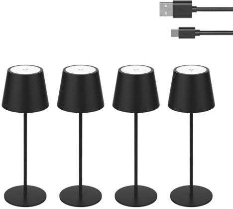 LUXULA Dimmbare LED Tischlampe mit Akku und Touchfunktion - 3 Lichtfarben CCT - Kabellos - Indoor & Outdoor - IP44 - USB - Tischleuchte Außen Camping - 4er Set