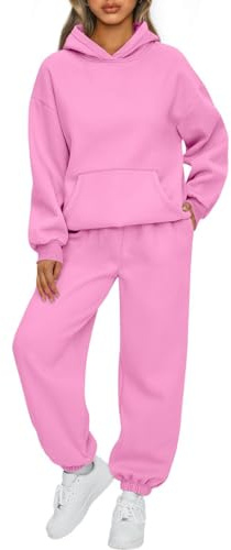 Placitiume Set Tuta da Donna a Maniche Lunghe - Felpa Con Pantaloni 2 Pezzi, Rosa, L