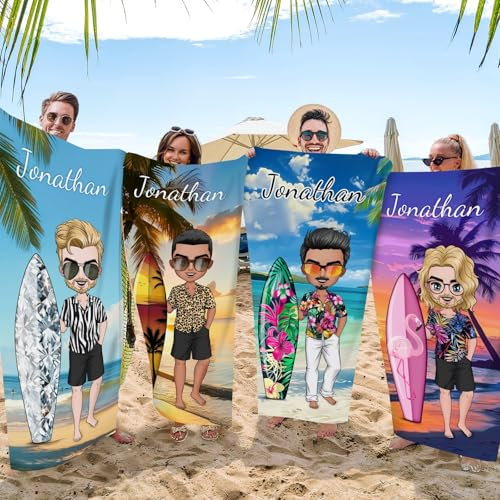 MJARTORIA Personalisiert Strandtuch Microfaser Badetuch Groß mit Namen Herren, BFF Dress-Up Beach Towel Handtuch Stranddecke Schnelltrocknend für Reise Schwimmen Fitness