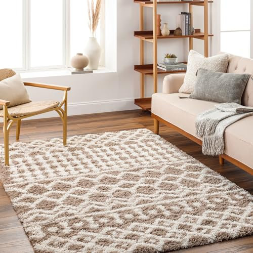 Livabliss Dubai Shaggy Rug - Modern Berber Rugs Living Room, Large 130x170 cm, Soft Shaggy Rugs for Bedroom - Neutral Boho Fluffy Rug, Easy Care Plush Thick Pile - Brown and Ivory