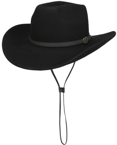 Lipodo Cascona Westernhut Filzhut Wollhut Ledergarnitur Made in Italy Unisex Herbst Winter schwarz M (56-57 cm)