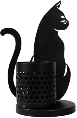Wisboey Porte-Crayons en Forme de Chat pour Organisateur de Bureau, Porte-Stylos pour Chambre à Coucher/Bureau, Décoration D'Intérieur Découpée en Métal pour Centre de Table B
