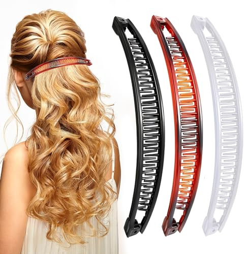 3 Stück Bananenspange Haare, Banana Clip, Retro Weibliches Haar Accessoire Haarkamm, Bananen Haarspangen Damen Dünnes Frisur, Groß Banana Hair Clip, für Lockiges Oder Glattes Haa Frauen und Mädchen
