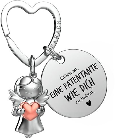 FABACH Beste Tante Schlüsselanhänger Schutzengel Glücksbringer mit Herz und Gravur - Beste Tante Geschenke Schlüsselanhänger - Tante Geschenk Engel Glücksbringer Patentante