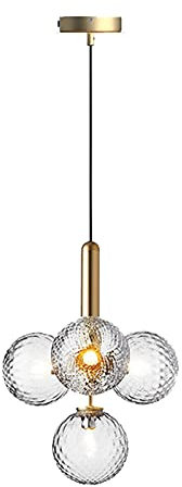 MZStech 4-flammiger Kronleuchter aus klarem Glas, Pendelleuchte, goldener Sockel mit klarer Glaskugel, Hängelampe für Kücheninsel (Klares Glas und goldenes Metall)