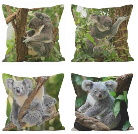 CEVAN Linen Kissenbezügegarten Kissenhülle Länglich Koala Kissenbezüge Kinderzimmer Set Kissen Kissenbezüge Sofa Dekor 40x40cm,4Pcs