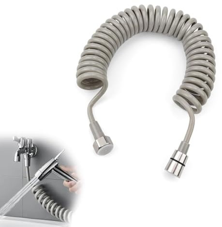 Brauseschlauch, 5 m Feder Bidet Schlauch, mit 1/2 Anschluss, PU Spiralschlauch Wasser, Ausziehbarer Bereich 5-9 m, Grau, für Wasserhähne, Duschverlängerungen