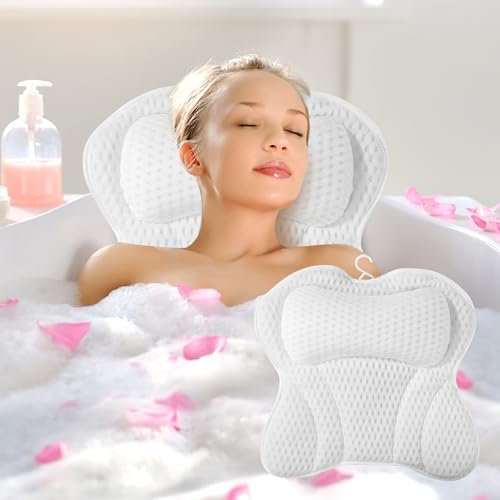 Coussin Baignoire,Coussin de Baignoire,Bain Ergonomique 4D,Coussin de Bain antidérapant amovible avec ventouse, soutient la tête,le cou, les épaules, le dos, adapté à la baignoire à oreiller spa (Blan