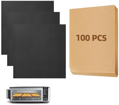 4pack Black Air Fryer Oven Liners and 100pcs Air Fryer Paper for Ninja Digital Air Fry Countertop Oven, Air Fryer Oven Liners Air Fryer Accessories for Ninja Toaster Oven Ninja Foodi SP101 SP201 SP301