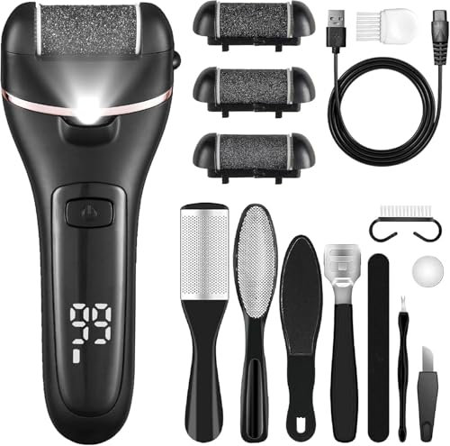 Electric Foot File, Hard Skin Remover Foot Grinder Rechargeable Callus Remover for Feet with 3 Rollers, Professional Pedicure Sets for Feet Care Dead Skin Dry Skin Cracked Heels Calluses