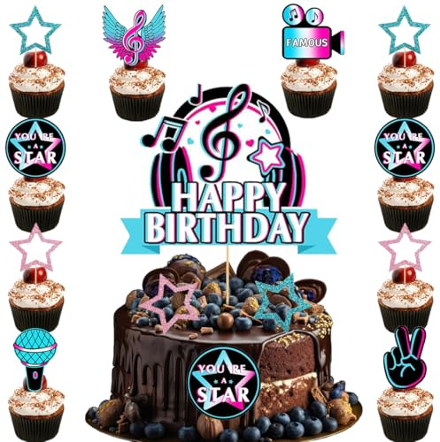 Musik Geburtstag Tortendeko,Doyomtoy Musiknoten Cake Topper Musik Cupcake Topper Geburtstag für Kinder Mädchen Junge Musikalisches Thema Party 14 Stück