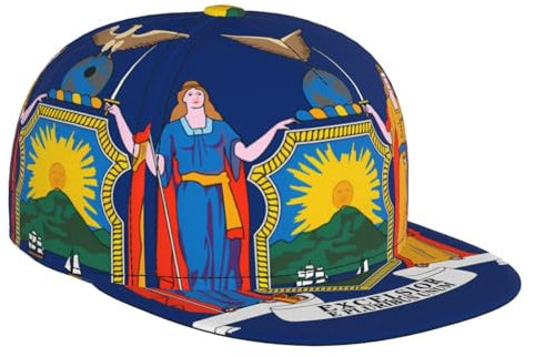 Berretto da baseball con stampa bandiera New York, cappello casual con visiera piatta, cappello da camionista per uomo donna nero