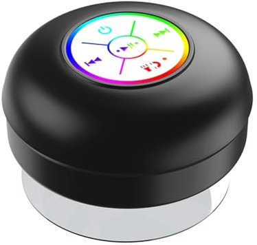 Knoruley Enceinte Bluetooth Étanche avec LED Colorées, Petite Enceinte Lumineuse avec Une Grande Ventouse pour Une Utilisation dans la Salle de Bain et en Extérieur, Noir