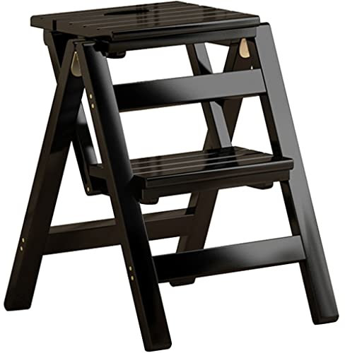 Taburete plegable de madera multicapa, portátil, escalera de biblioteca, versátil, silla de comedor, jardín, color negro (tamaño: 50 x 50 x 38,5 cm)