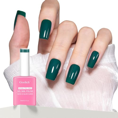 Goolich Green Gel Polish, 15 ML HEMA & TPO Free Dark Emerald Green Gel Nail Polish Soak off U V LED Fall Winter Nail Art Design Manicure Salon for Women Girl