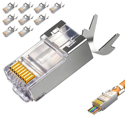 Zuahaly 10 Pezzi Con Protezioni Antipiega Connettori Rj45 Senza Crimpatura Connettori RJ45 Passanti Cat7 E Cat6A, Plug RJ45 Schermato Per Switch, TV, PS4, ADSL, Modem, TV Box, Router E PC