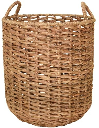 VIVANNO Dekokorb Natur BACINO Wasserhyazinthe Korb mit Griffen 45x50 cm | Vielseitiger Aufbewahrungskorb für Decken oder Magazine, geflochtener Wäschekorb aus Naturmaterial für den Innenbereich