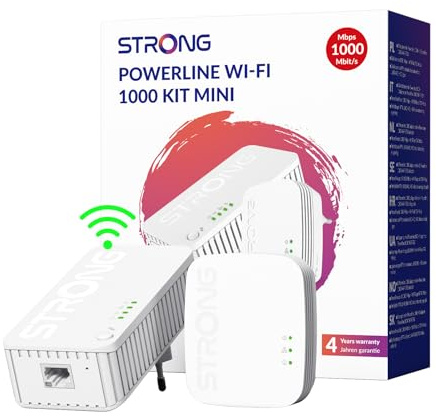 STRONG AV1000 WiFi Powerline Kit, AC750 Powerline WiFi Extender, HomePlug AV2, Plug & Play with Pair Button, Gigabit Ethernet Ports, Power Saving Mode, Ideal for 3D/4K TV and Streaming