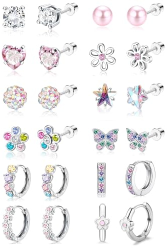 TINGN Hypoallergene Ohrstecker Set für Mädchen Chirurgenstahl Ohrringe Schraubverschluss für Empfindliche Ohren Herz Blume Perlen Bunt Creolen Ohrringe Geschenke für Teenager Mädchen