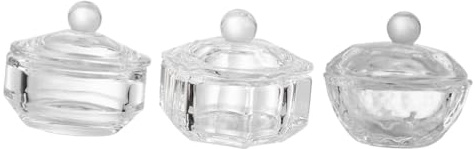 LALADEFIEE Lot de 3 Gobelets à Nail Art en Cristal avec Couvercle, Petits Formats 5 6 7, Récipient pour Liquides et Poudres Acryliques, Usage Professionnel et Personnel pour Manucure et Nail Art