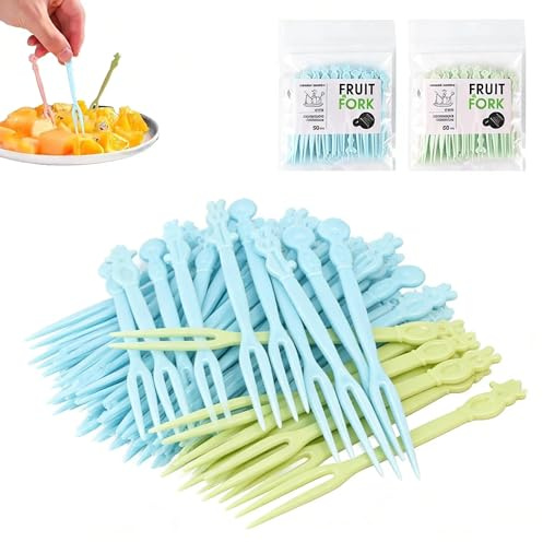 200 Pcs Fruit Forks, Disposable Forks, Mini Fork, Family Fork, Food Picks for Family, for Fruit, Pastry and Dessert (Blue, Green)