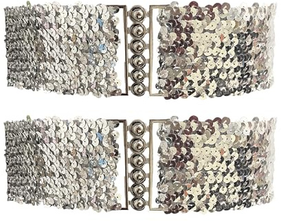 YUSHWENPTY Pailletten Gürtel, 2 Stück Glitzer Gürtel Breit, Glitzergürtel für Abendkleid, Taillengürtel mit Metallschnalle Damen für Kleidung, Neujahrsparty, 70er Disco Accessoires
