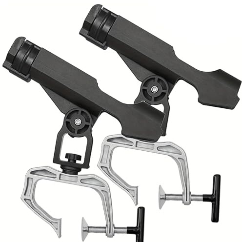 2 Pack Boat Fishing Pole holder with Large Clamp, 360 Degree Adjustable Boat Rod Holders Rod Racks with Rod Lock Buckle for Boat Dock Pontoon Canoe Kayaks