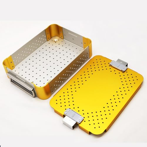 Medizinisches Instrument Sterilisation Box Tray-9.4 * 6.9 * 2.2in,Aluminium Gelb Chirurgischen Tray Dental Instrument Sterilisation Ultraschall Reinigung Waschen Ophthalmologie Ohr Nase