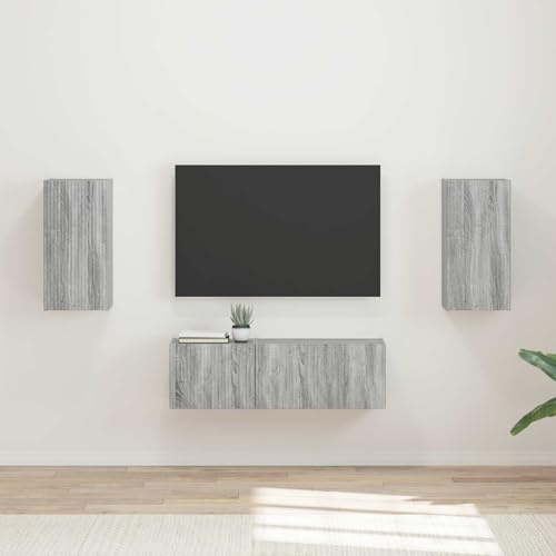 Hoopleep Grey Sonoma Engineered Wood TV Wall Cabinet Set, 4 Pieces, Modern Wall-Mounted Entertainment Center for Living Room, Durable Media Storage Solution