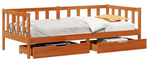 vidaXL Tagesbett mit Kopfteil 3 pcs Wachsbraun Massivholz Kiefer, Modernes Daybed, Rechteckig, Robustes Stauraumbett, Vielseitige kompakte Schlaflösung, Möbel aus massiver Kiefer für den Innenbereich