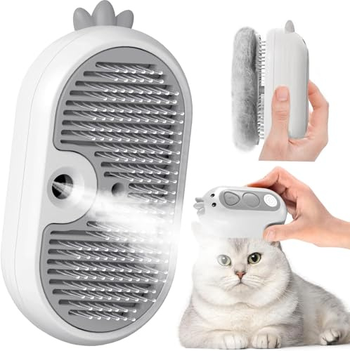 Fliti Cat Steam Brush with Release Button, Rechargeable Pet Steam Brush for Long Short Hair Cats Dogs Rabbits, Self Cleaning Slicker Steamy Cat Comb With Water Tank for Pet Shedding Grooming