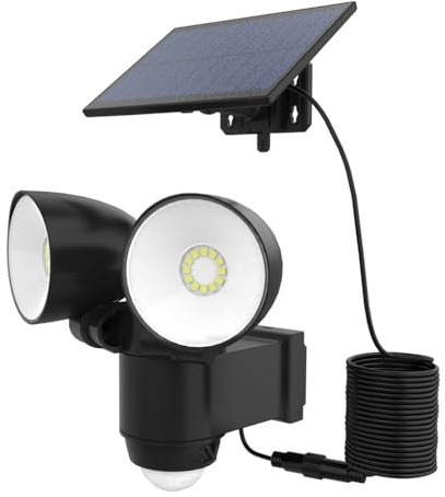 Lumisky Solar-Strahler, zwei Köpfe, schwenkbar, leistungsstarke Beleuchtung, Solarpanel, LED, weiß, WALEE BLACK mit Bewegungsmelder, Höhe 15,4 cm