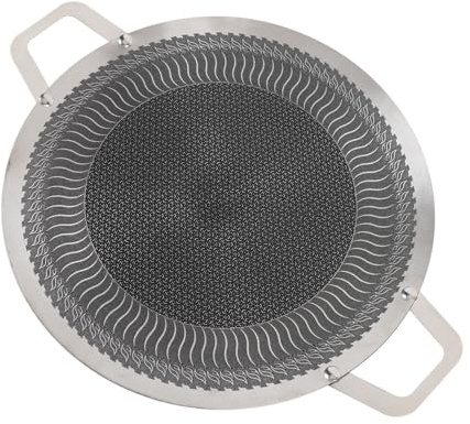 Fauitay Griglia coreana per barbecue, piastra rotonda in acciaio inox con rivestimento antiaderente e due manici, per piano cottura a induzione, fornello a gas, barbecue da campeggio per 4-6 persone