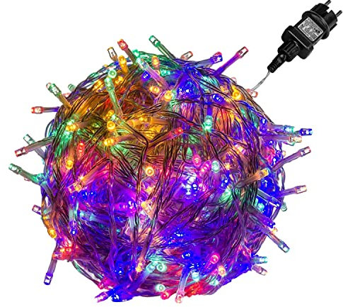 VOLTRONIC LED Lichterkette, IP44, Modell- und Farbwahl, 50 LEDs, Transparentes Kabel, bunt