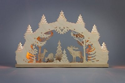 weigla Schwibbogen Hirschfamilie - elektrisch beleuchtet – Lichterbogen – Schwibbogen – Holz – Erzgebirge – Länge 52 cm - NEU