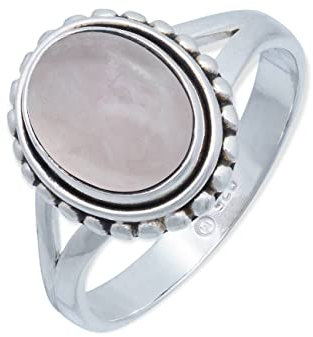 mantraroma Ring 925 Silber Damen Rosenquarz Edelstein rosa schlicht groß modern