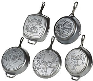 Lodge Wildlife Series - Seasoned Cast Iron Cookware. Wildlife Scenes. 5 Piece Iconic Collector Set Includes 8 inch Skillet, 10.25 inch Skillet, 12 inch Skillet, 10.5 inch Grill Pan, 10.5 inch Griddle
