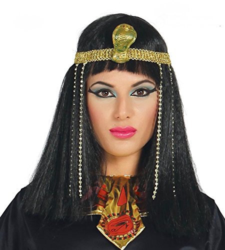 shoperama Kleopatra Damen Perücke Schwarz mit Kopfschmuck Gold Ägypterin Pharaonin Königin Erwachsene