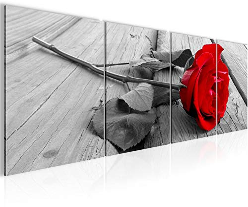 Runa Art Bilder Set 4 Teilig Blumen Rosen Wandbilder XXL Wohnzimmer Schlafzimmer 160 x 50 cm Rot Grau Modern 204446a
