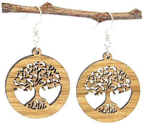 NaturSchatulle Holzschmuck Holzohrringe Baum des Lebens Eiche I Lebensbaum natürliche Ohrhänger 925 Silber Holz Ohrringe Damen Ohrschmuck