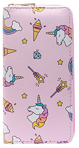 DonDon Porte-Monnaie Portefeuille pour Femme ou Petite Fille avec Fermeture à glissière Licornes et Glace