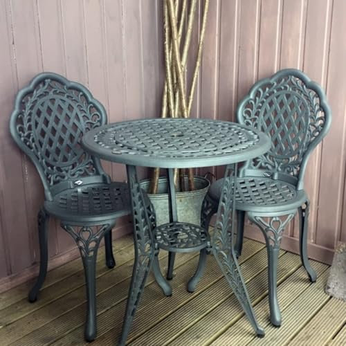 Lazy Susan Ivy 2 seater Bistro set | Cast Aluminium Garden Furniture Set | Weatherproof | Maintenance Free | Matching Bistro Chairs | Slate Grey Finish