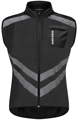 WOSAWE Veste Haute visibilité Hommes Coupe-Vent Ultraléger Respirant Gilet Réfléchissant avec Poches pour Course à Pied ou Vélo