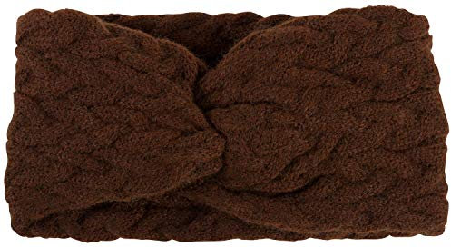 styleBREAKER Damen Strick Stirnband mit Zopfmuster und Twist Knoten, warmes Winter Haarband, Headband, gestrickt 04026044, Farbe:Cognac