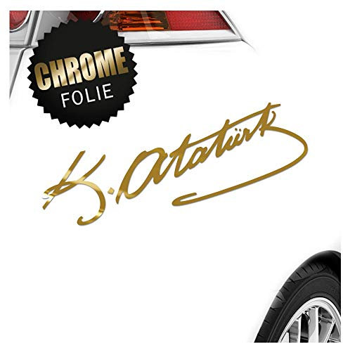 Kiwistar - Autoaufkleber - Mustafa Kemal Atatürk - Goldchrom - 20x7cm - Aufkleber Auto, Laptop, Fahrrad, LKW, Motorrad mehrfarbig JDM Decal Racing