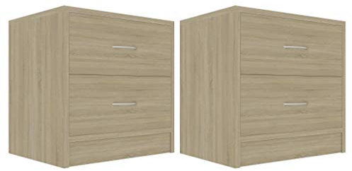 vidaXL 2X Mesita de Noche con 2 Cajones Cómoda Rústica Natural Armario Auxiliar Muebles de Dormitorio Color Roble Sonoma 40x30x40 cm Contrachapada