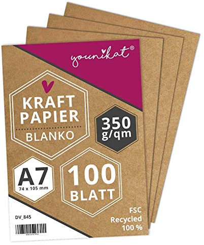 Kraftpapier DIN A7 I 350 g/m² starkes Recycling Designpapier I 100er Set I in Blanko zum selbst-gestalten DIY I Vielseitig zum schreiben malen I dv845