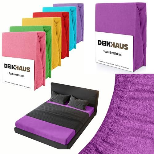 DH DEIN.HAUS Frottee Spannbettlaken 200 x 220 cm – Baumwolle, mit Gummizug, weich & pflegeleicht, Bettlaken – Farbe: lila